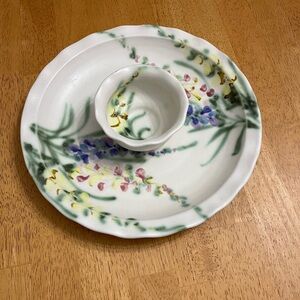 Hand-Painted Cloud Folsom Pottery Chip & Dip Serving 12 in plate